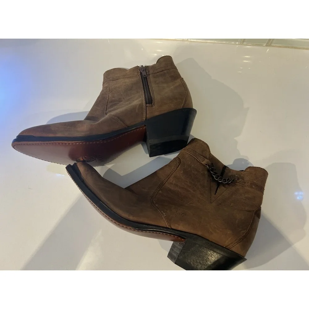 Durango Women's Side Zip Motorcycle Ankle Boots RD860 Brown/Tan Size 7.5 M